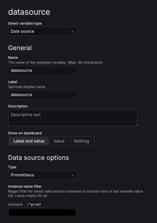 Custom service graph Grafana data source variable