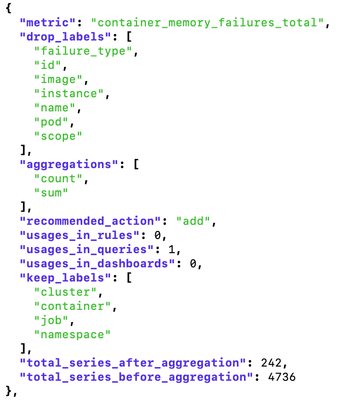 Code snippet for recommendations in Adaptive Metrics