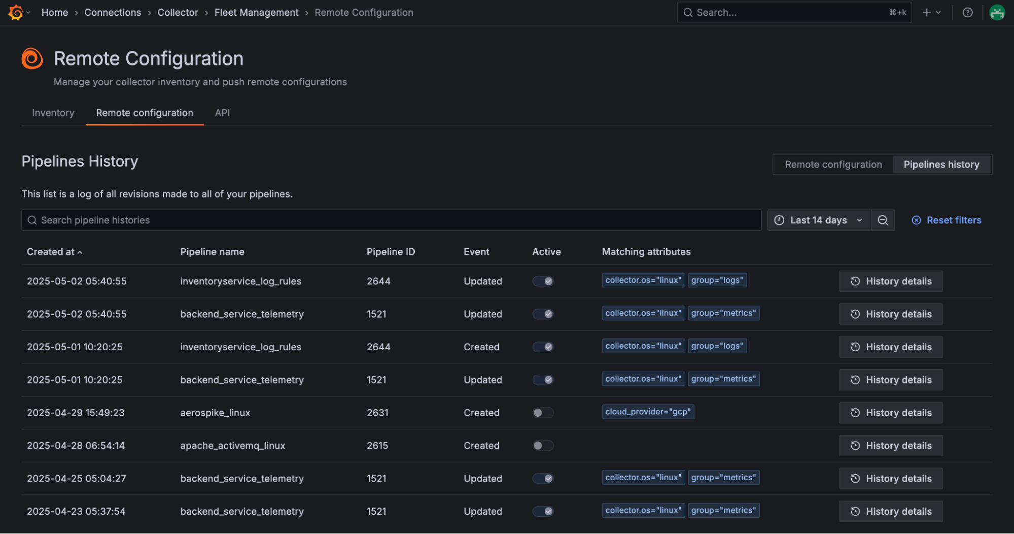 Remote configuration page in the Grafana UI