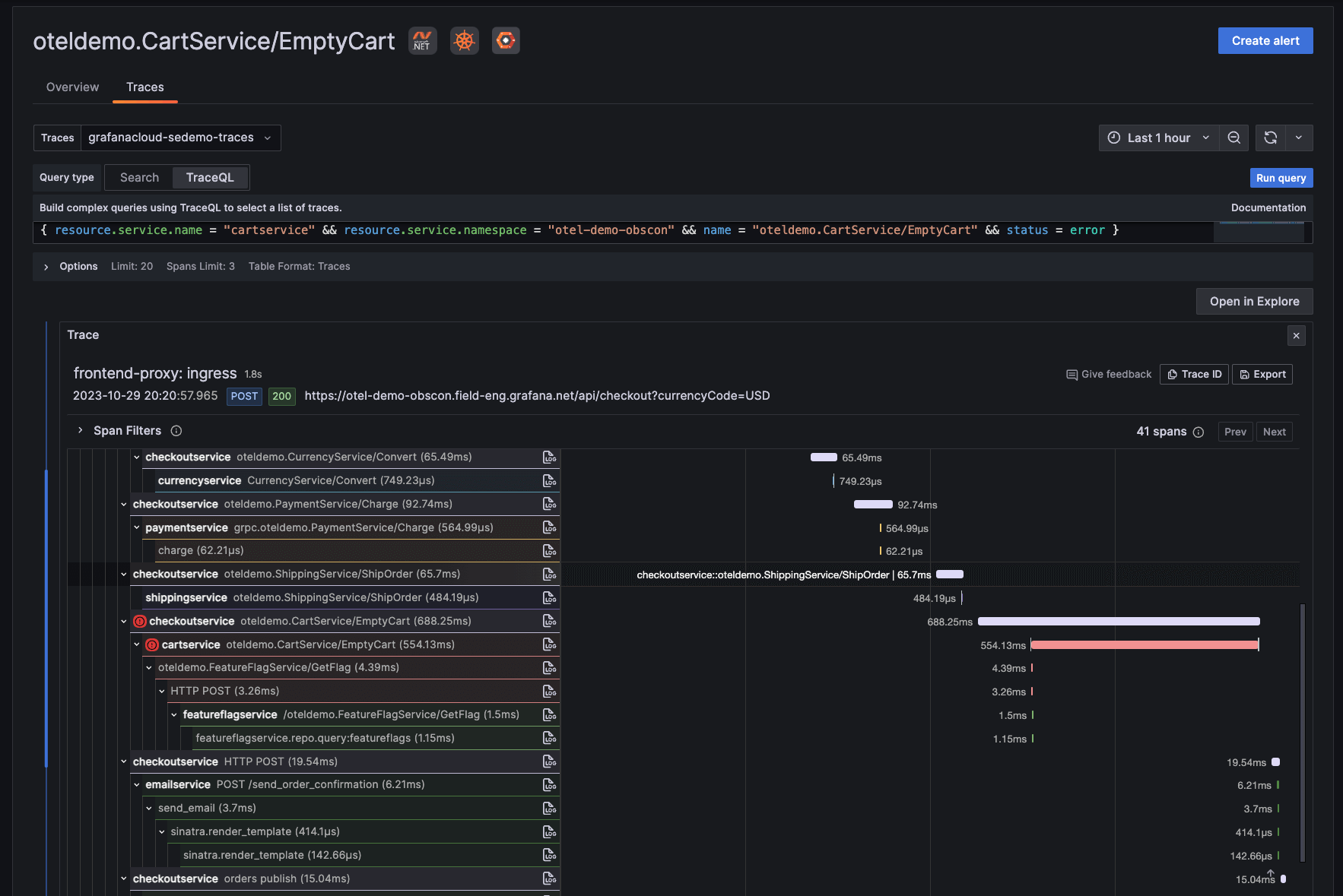A screenshot of the Traces tab.