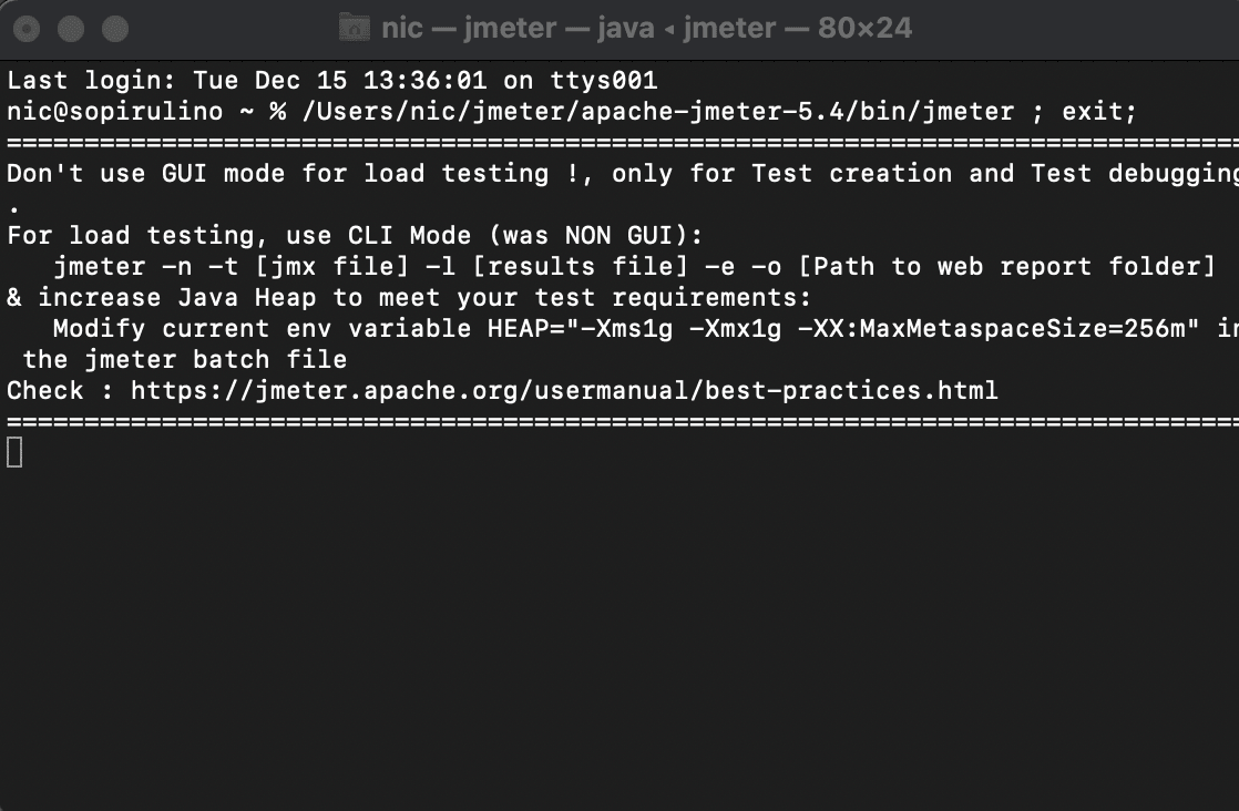 JMeter message about not using the GUI mode for load testing