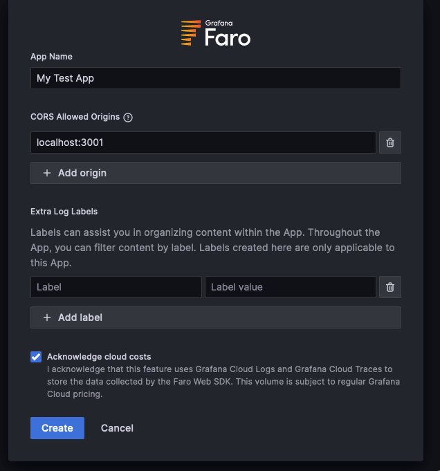 A screenshot of the Grafana Cloud UI