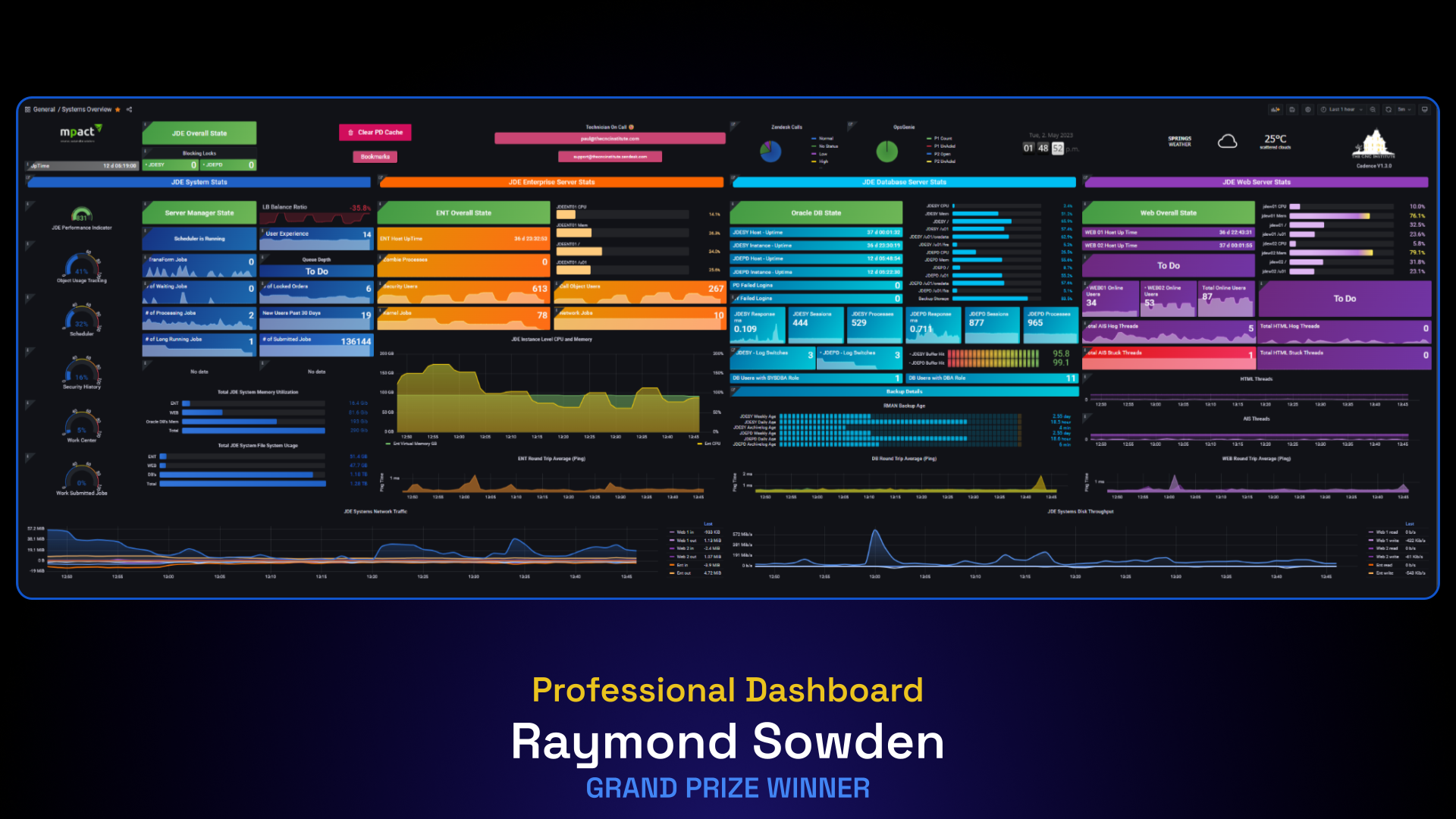 Presentation slide showing Golden Grots winning dashboard in professional category and name of winner.