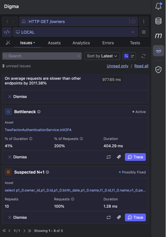 Digma insights panel
