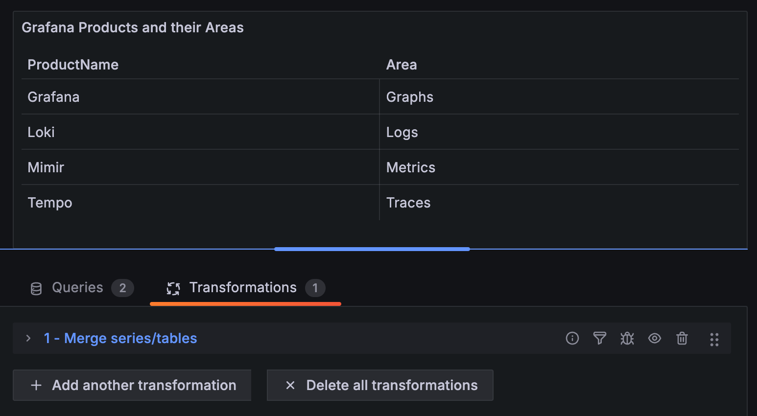 A screenshot showing a merge transformation.