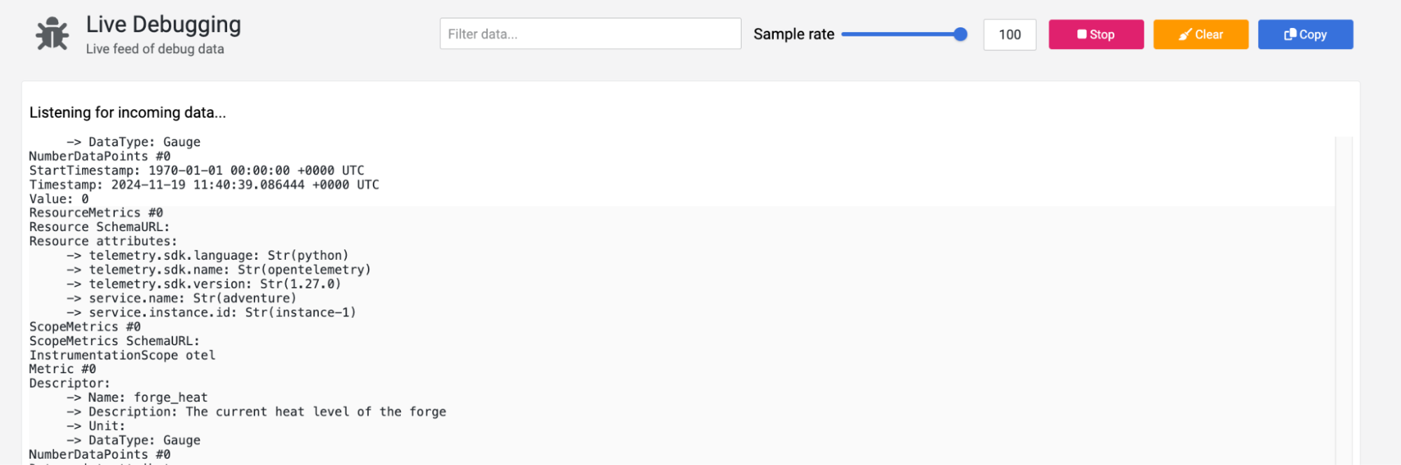 A screenshot of the live debugging feature.