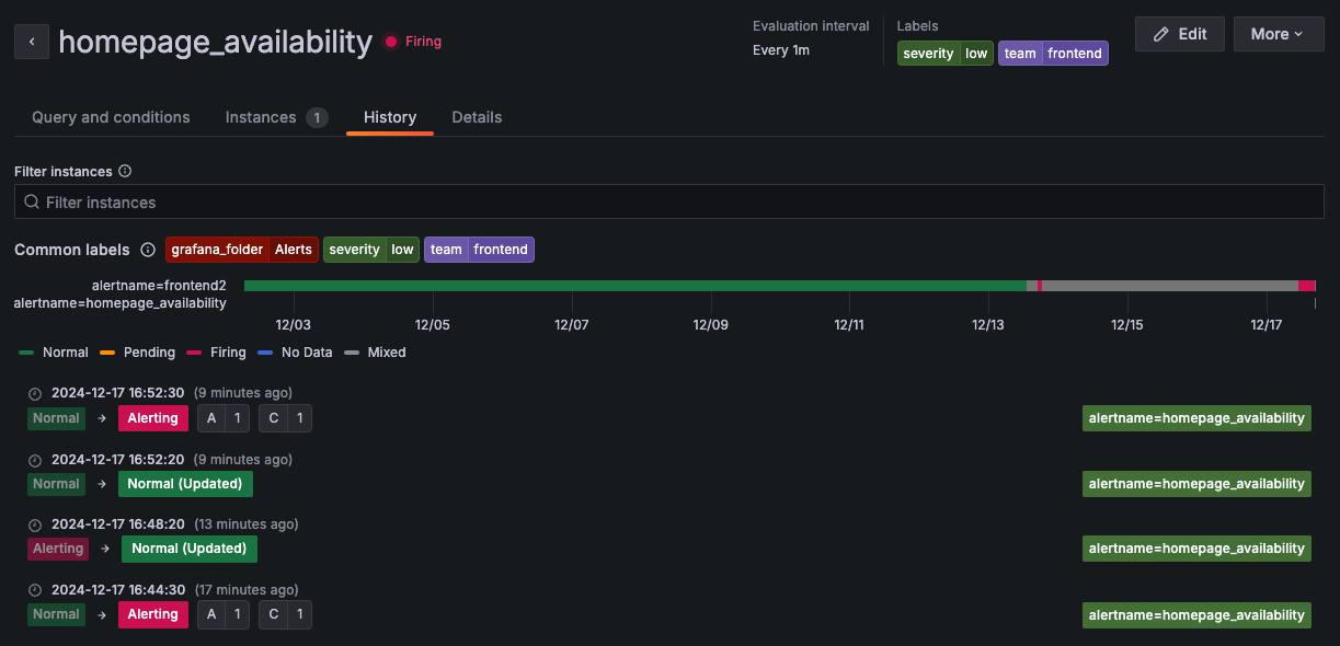 Alert History tab in Grafana Alerting