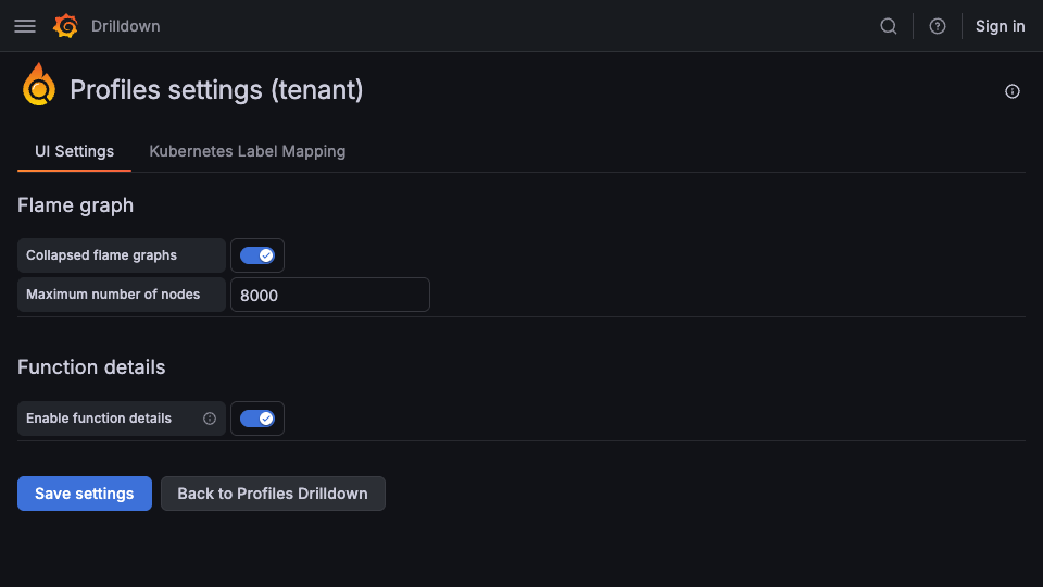The Profiles Settings page