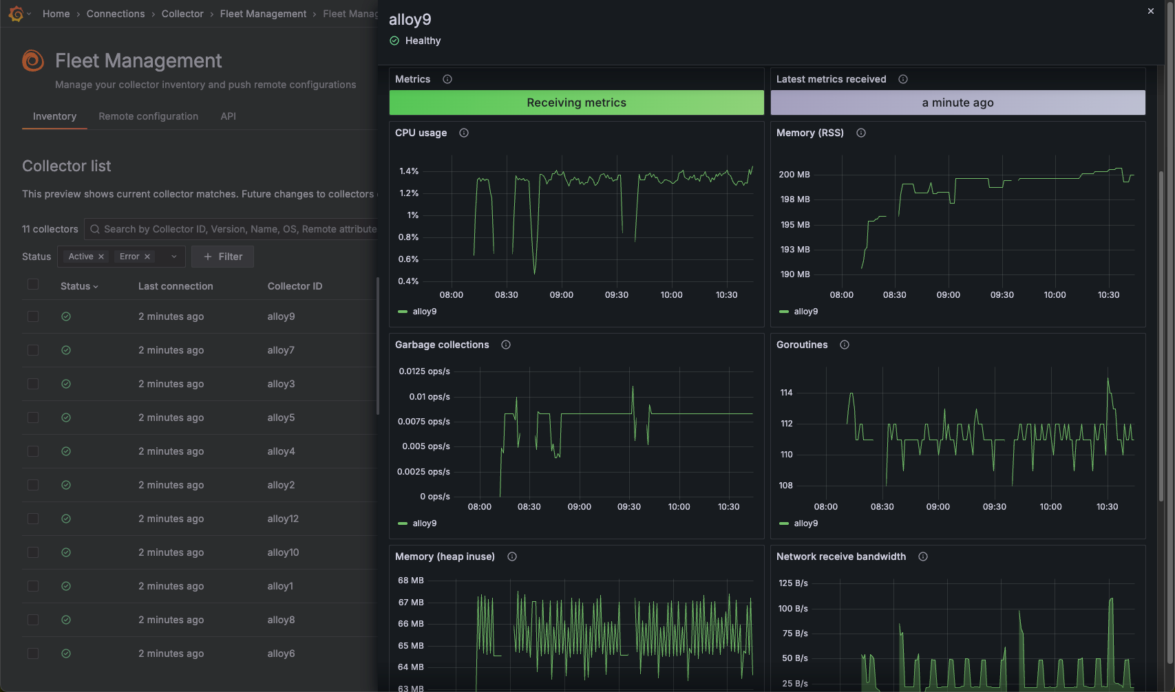 Image show internal metrics of a collect in Fleet Management