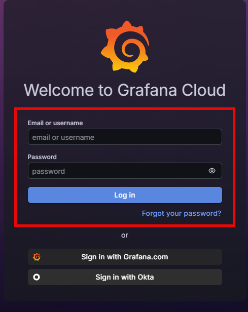 Grafana Cloud login form