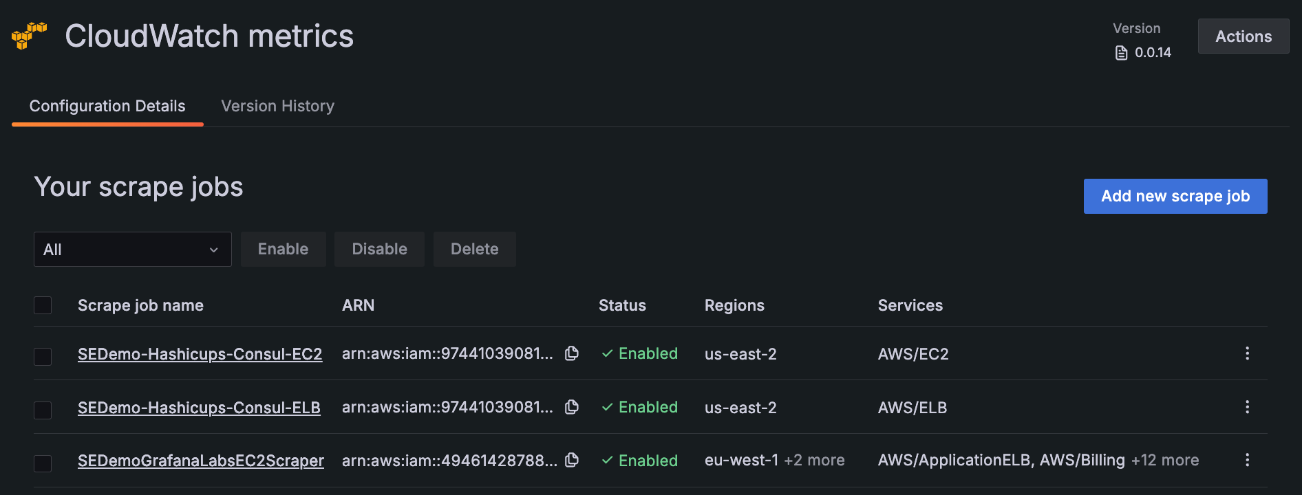List of scrape jobs in CloudWatch metrics List of scrape jobs in CloudWatch metrics