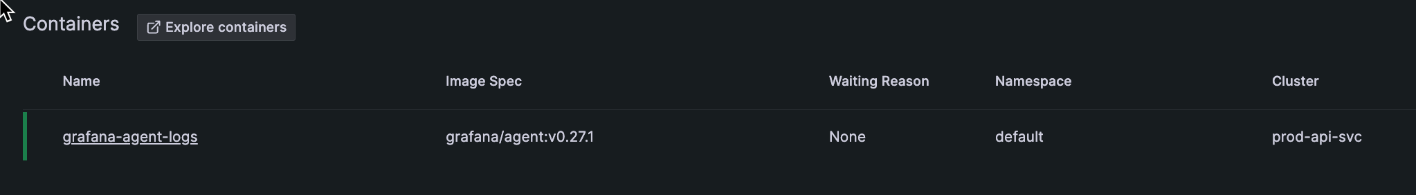 List of containers in Pod on Pod detail page List of Pods in the container