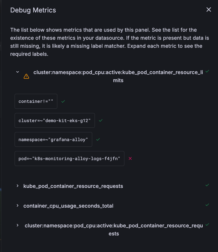 Debug Metrics for the panel Debug Metrics for the panel
