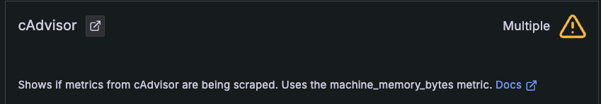 **Metrics status** panel with icon warning of multiple metrics **Metrics status** panel with icon warning of multiple metrics