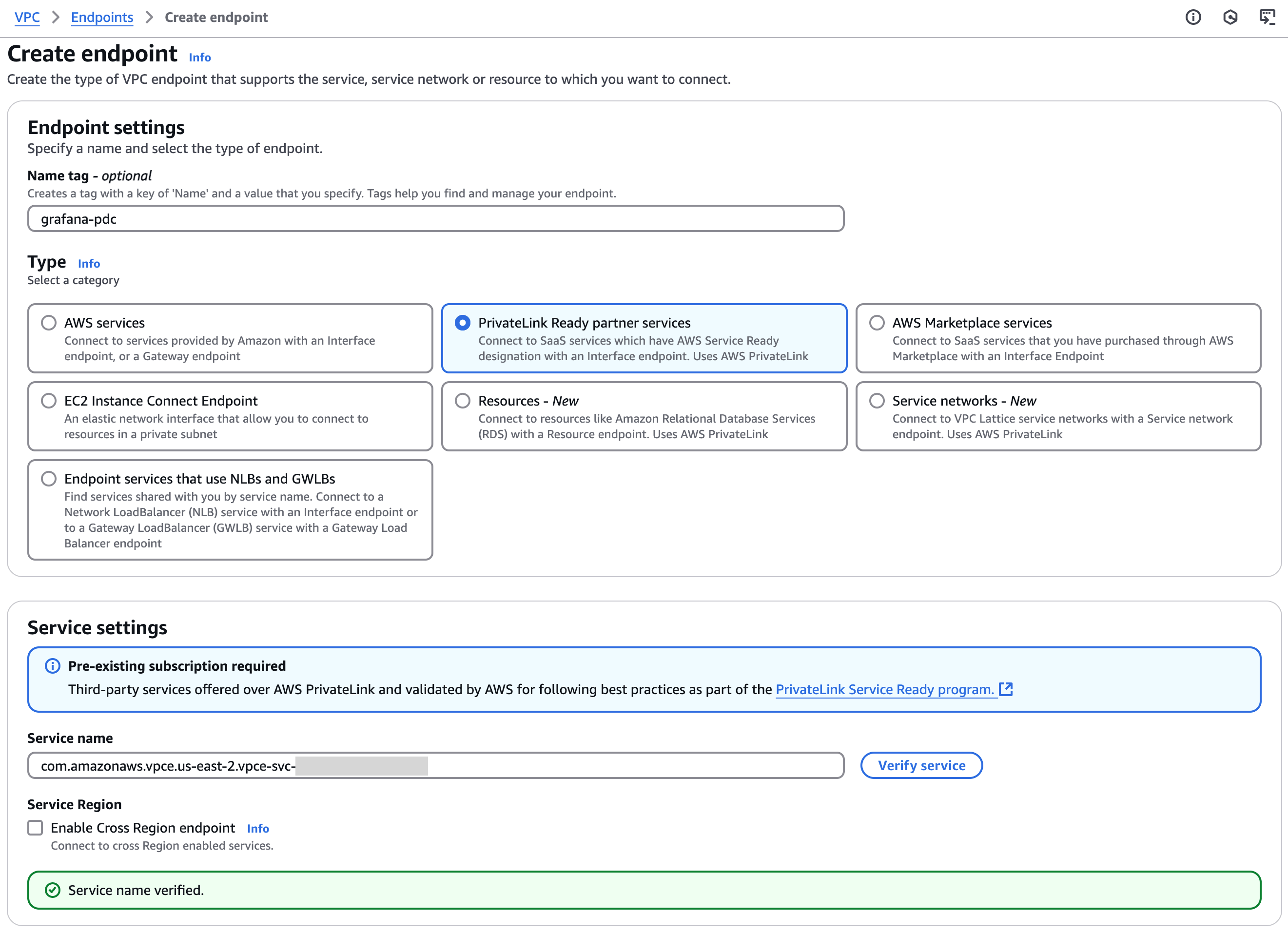 “Service Name Verified” message