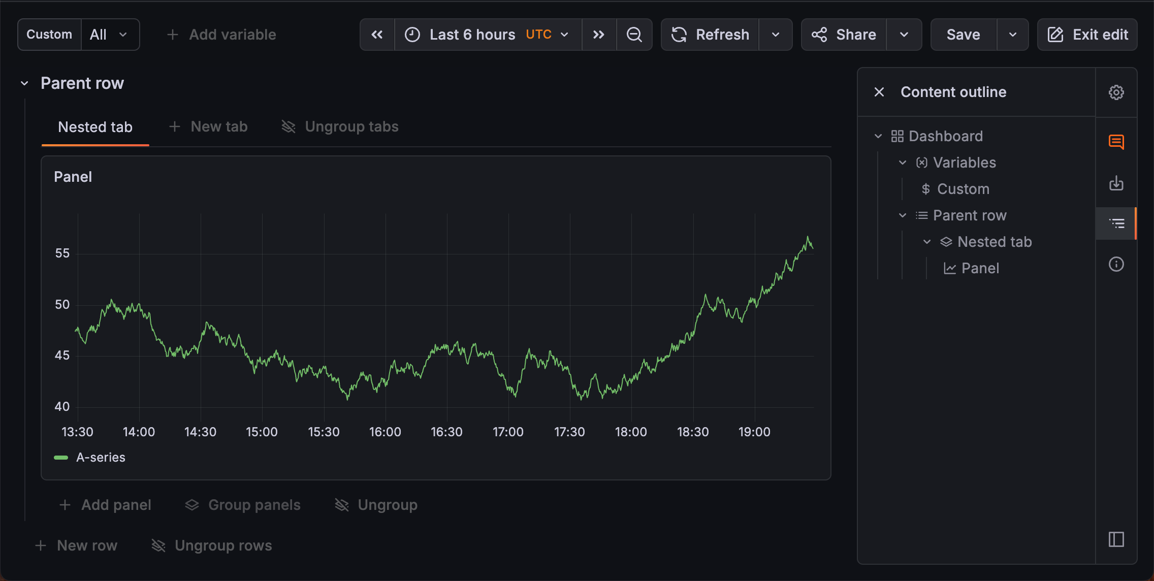 Dashboard with outline open