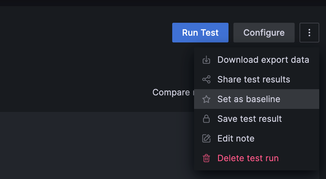 Test Results Menu Set As Baseline