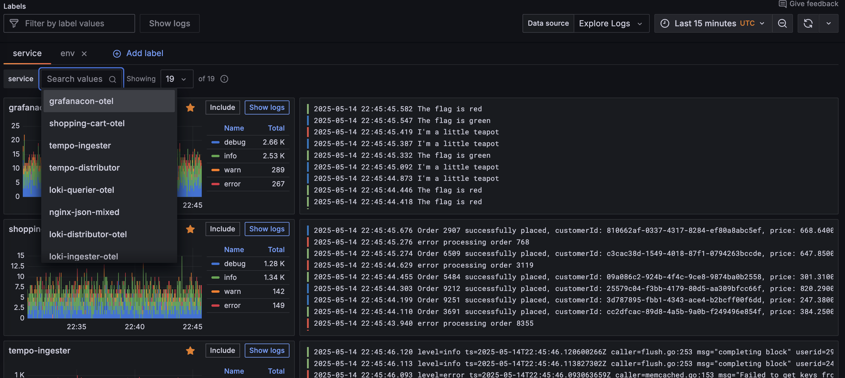 Logs Drilldown page for multiple service