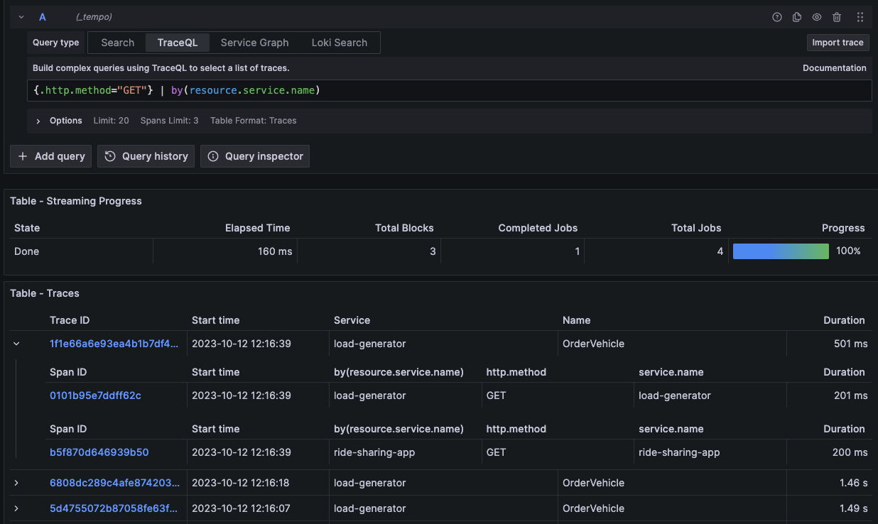 Multiple spansets per trace