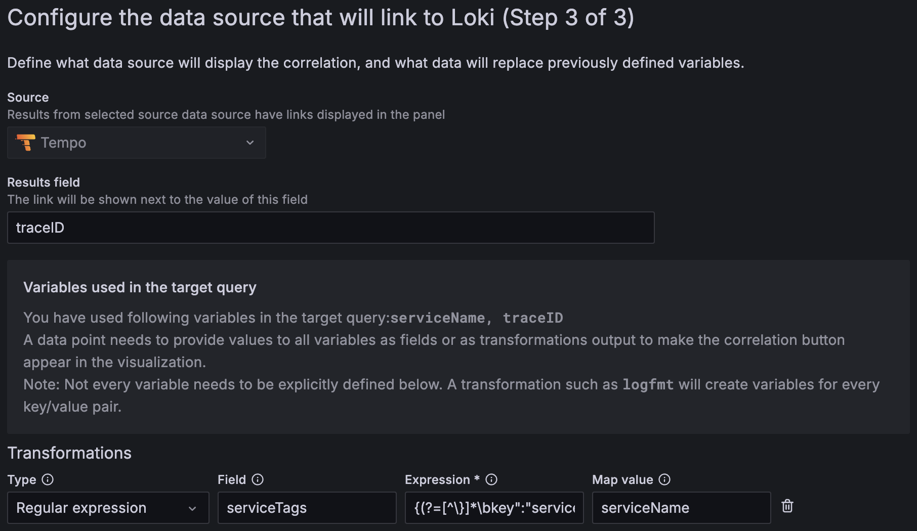 Using correlations for a trace