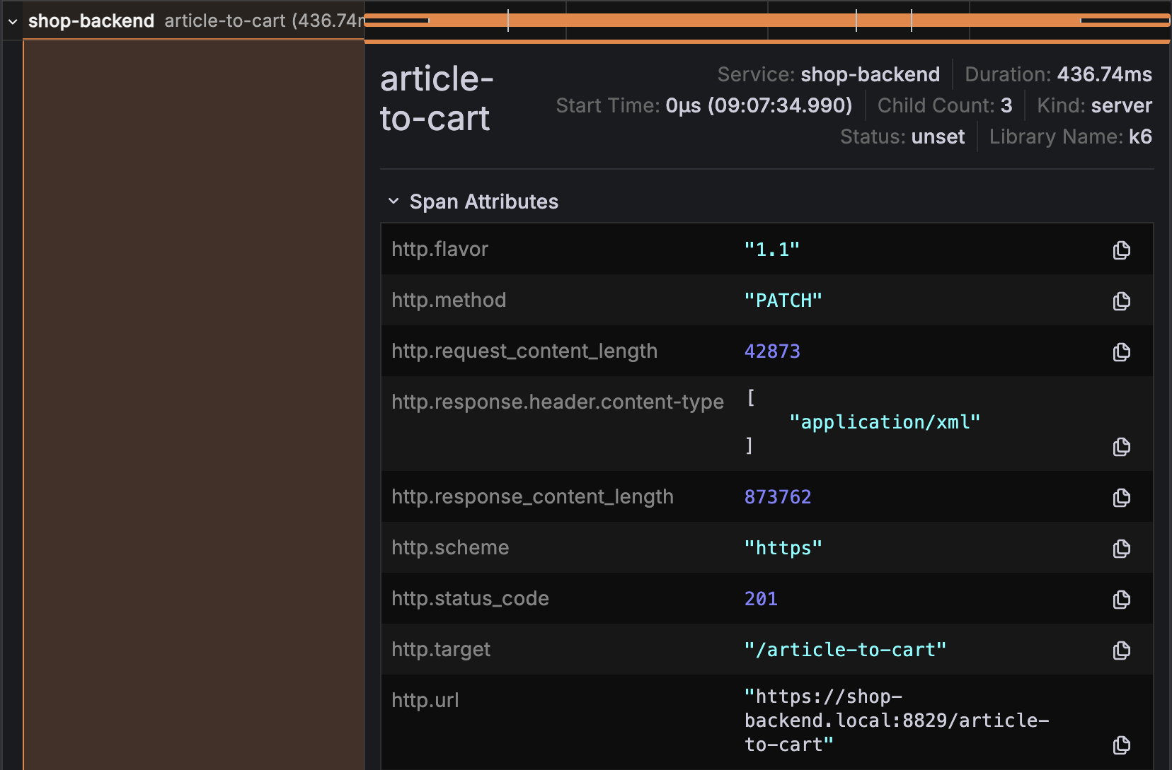 Trace view span attributes Trace view span attributes