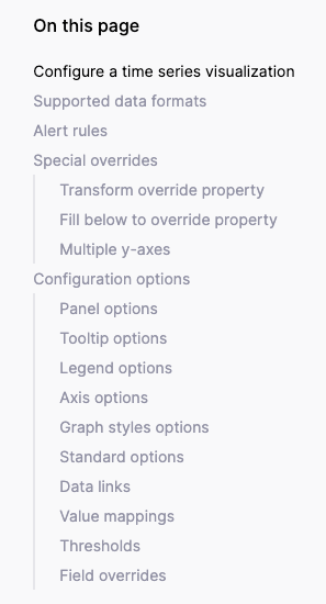Example of a visualization page TOC
