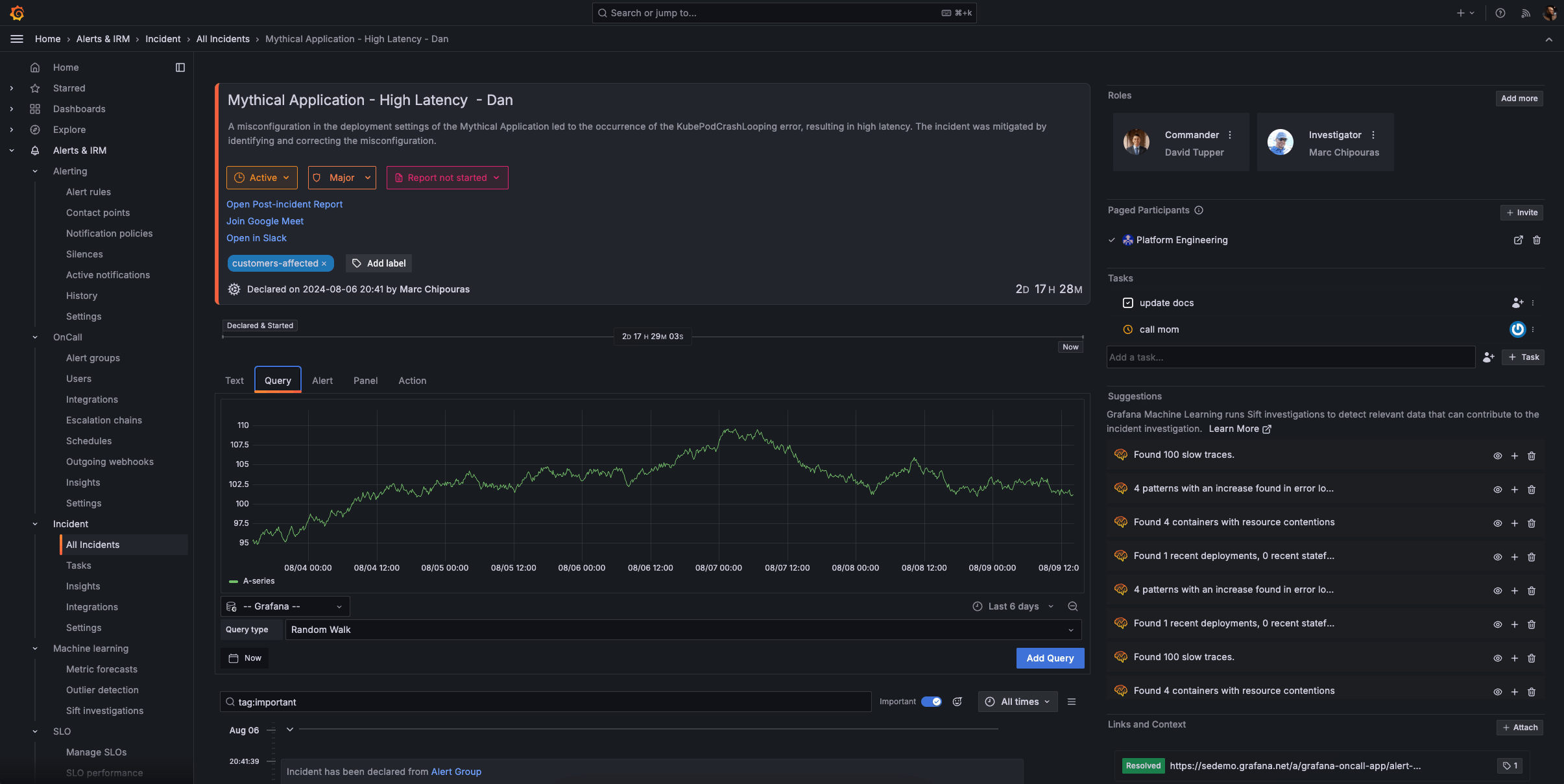 Incident response management timeline UI in Grafana Incident
