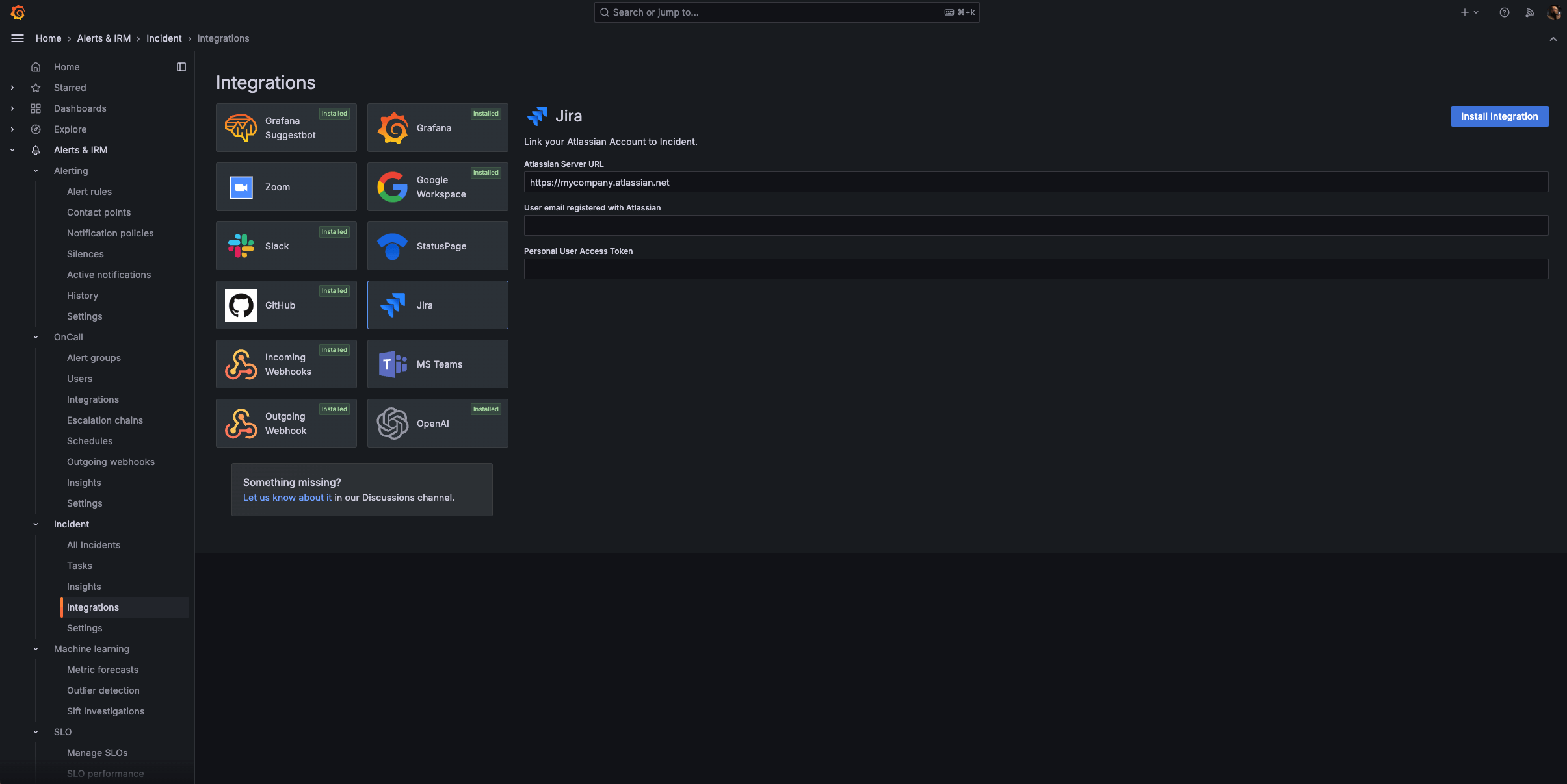 Jira integration in Grafana Incident