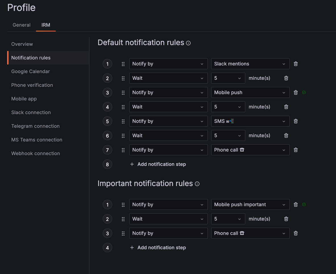 Personalized notifications UI in Grafana OnCall