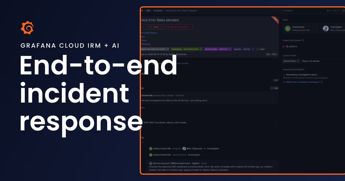 Go from alert to post-incident review with Grafana Cloud IRM and AI