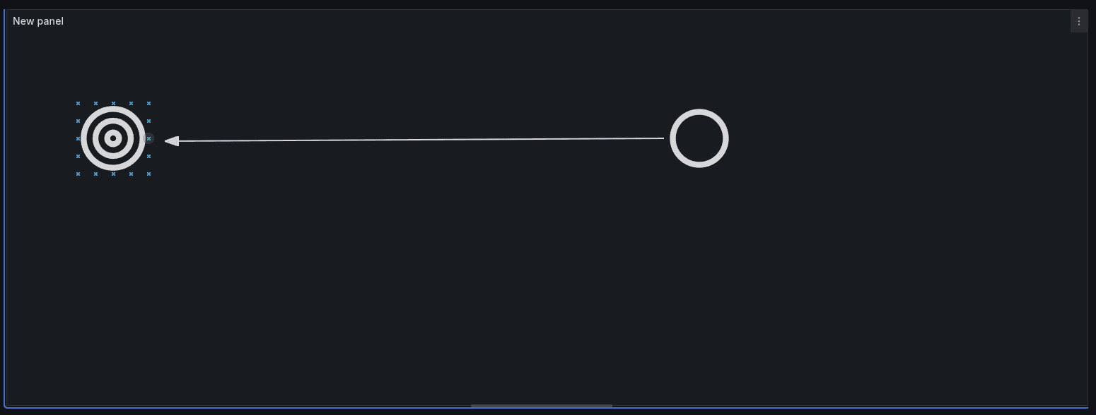 A target icon connected by a line to a circle icon on a dark background.