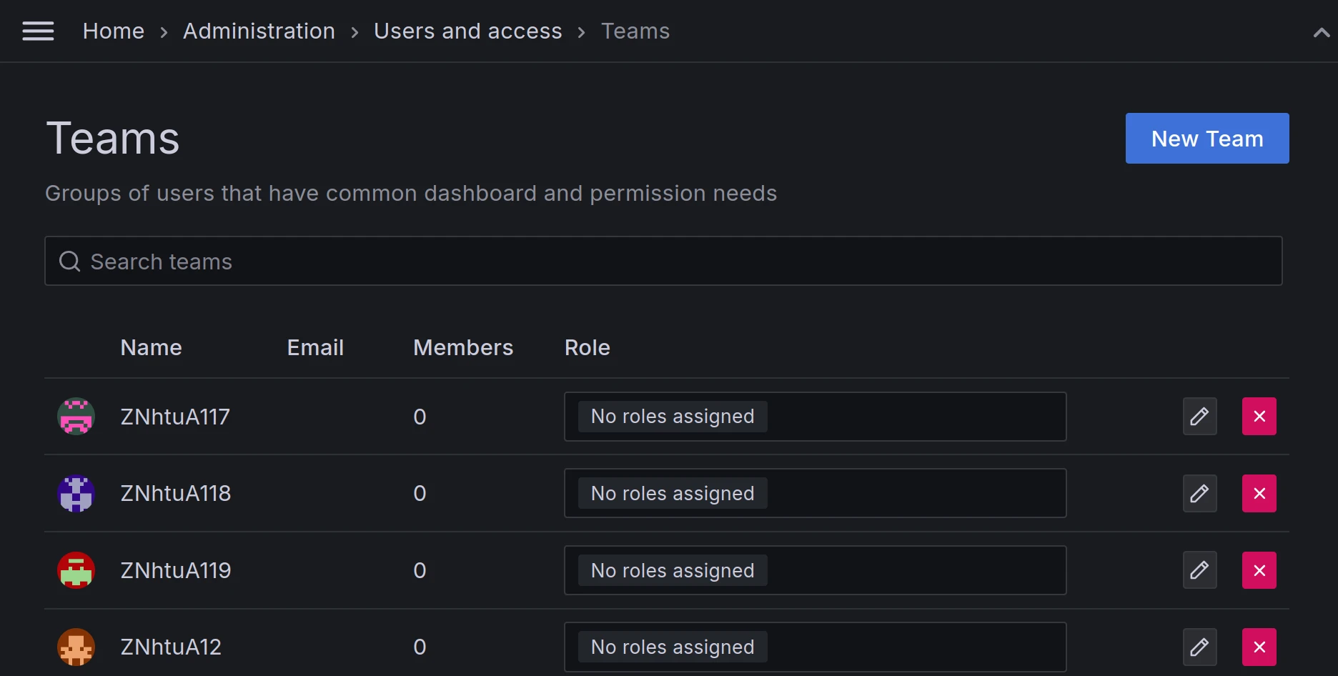 Team selector menu
