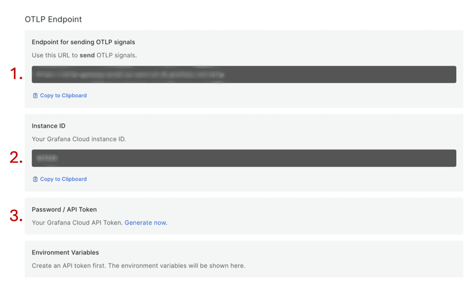 OTLP endpoint menu