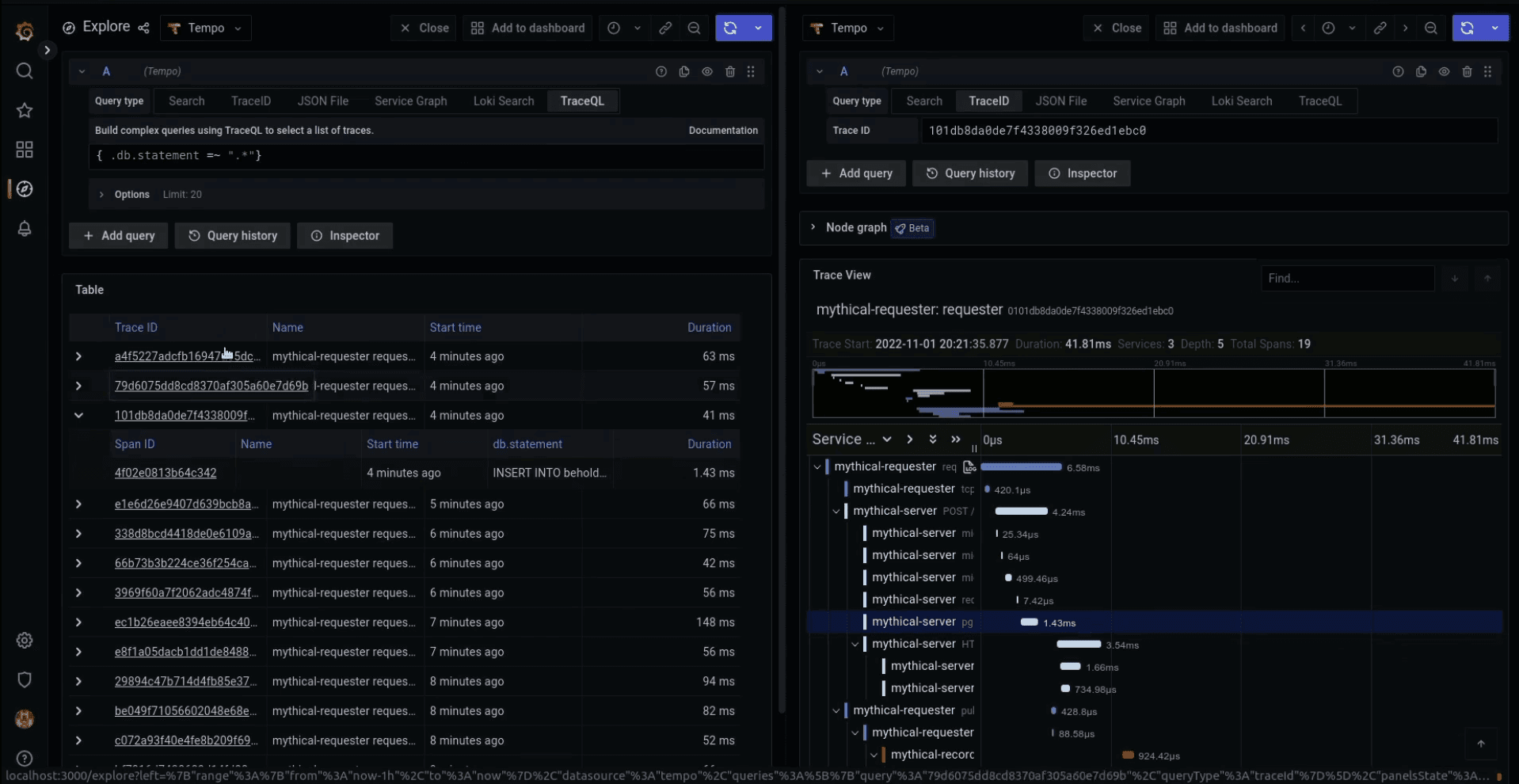 A screenshot of the Tempo UI shows how users can build complex queries with TraceQL