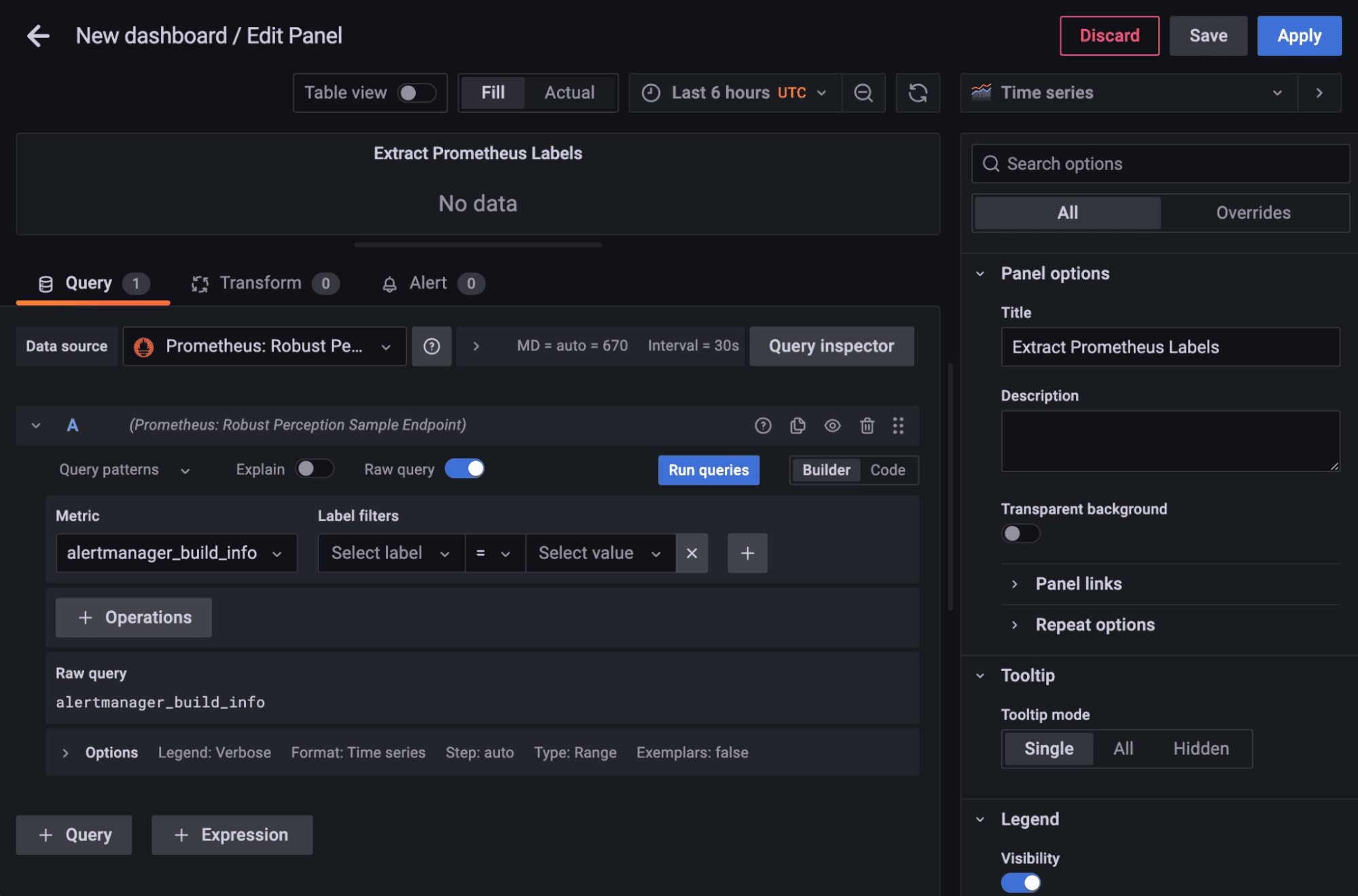 A screenshot of the new panel being created with the information described above.