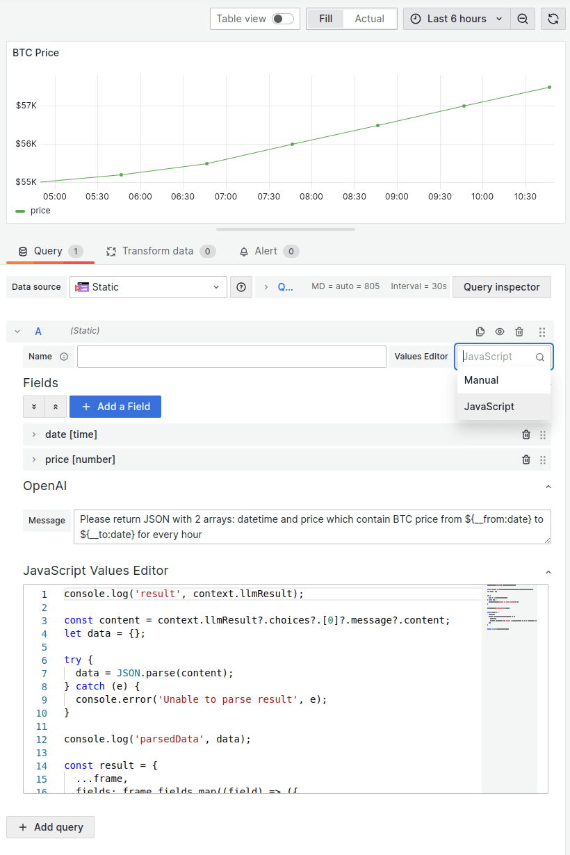 Business Input data source panel screenshot