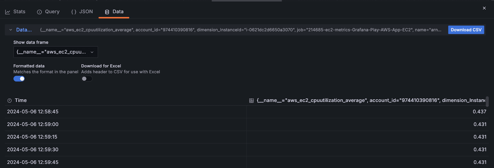 A screenshot of the Data tab.