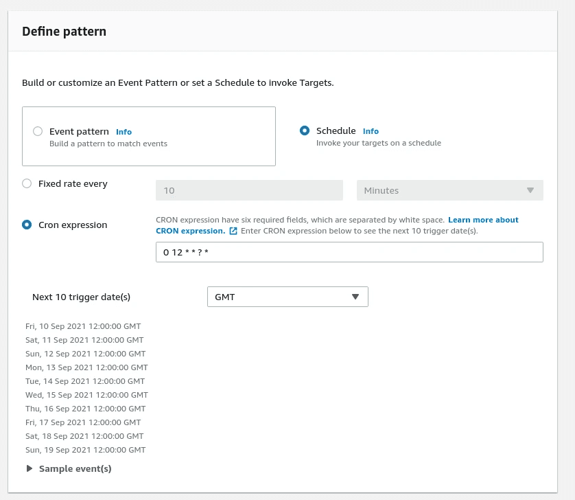 Cron expression in AWS CodeBuild