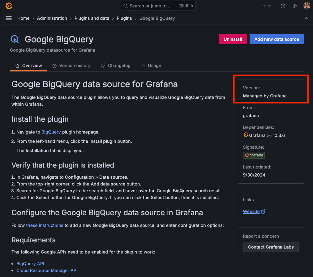 A screenshot reflecting the managed plugin feature.