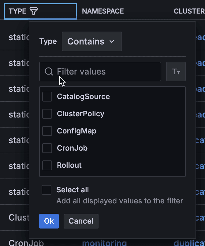 A screenshot of a filter for non-standard workloads.