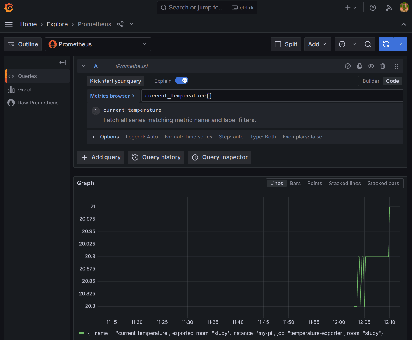 A screenshot of the metrics in Explore view.