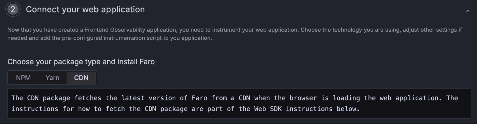 A screenhot showing the selection of the CDN package type.