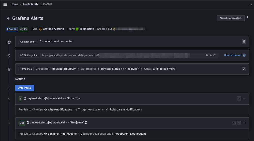 A screenshot of the alert payloads.