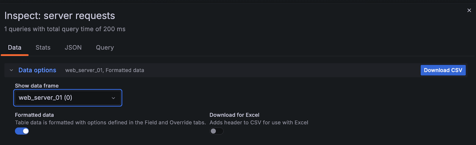 A screenshot showing Data options.