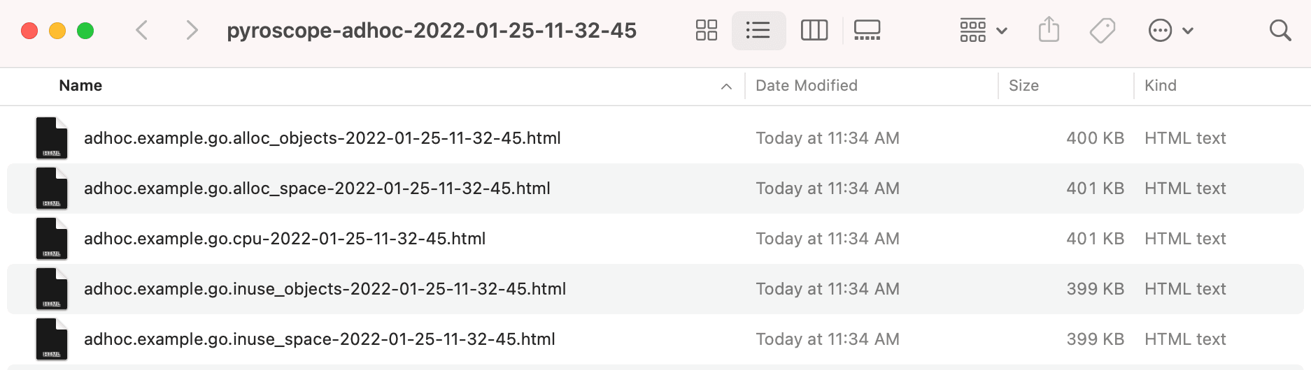 Folder with HTML files for flame graphs in Grafana Pyroscope