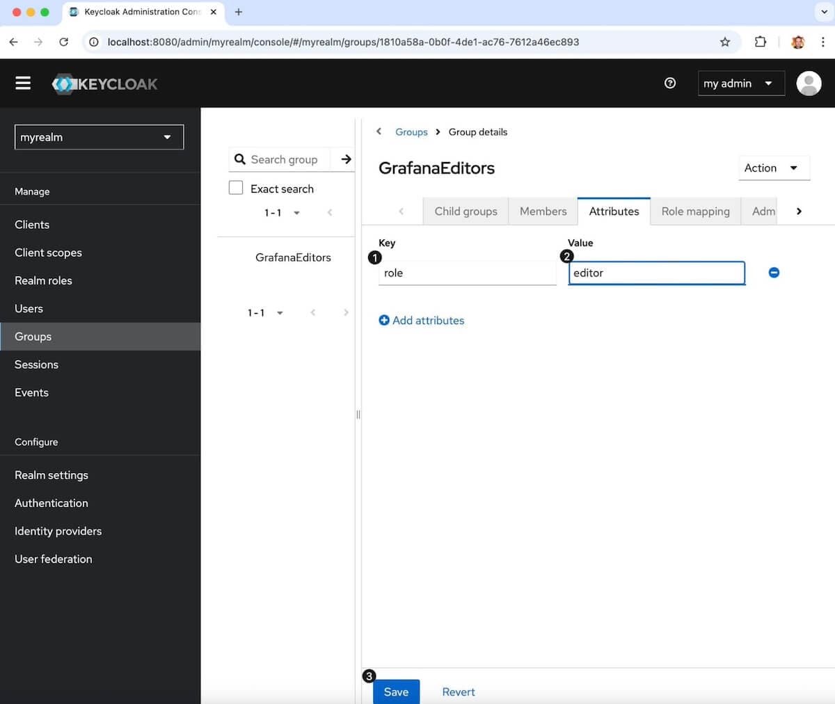 A screenshot of the GrafanaEditors window showing the Key and Value text boxes filled in