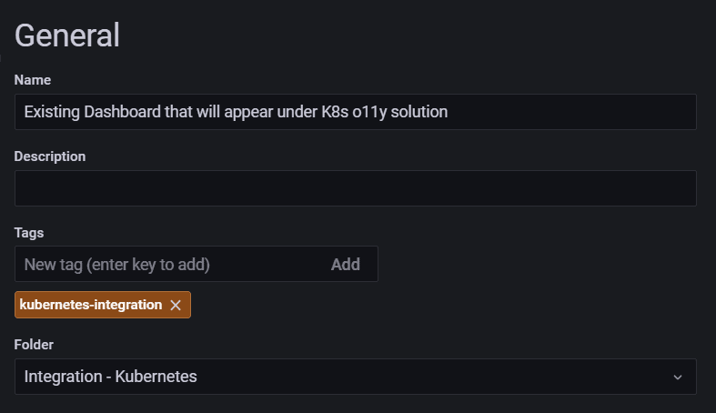 Screenshot of Folder field in Grafana Cloud UI