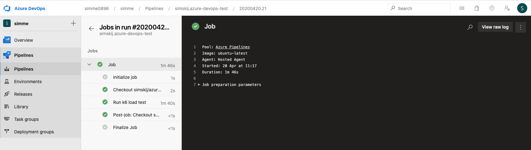 A screenshot of a succeeded job.