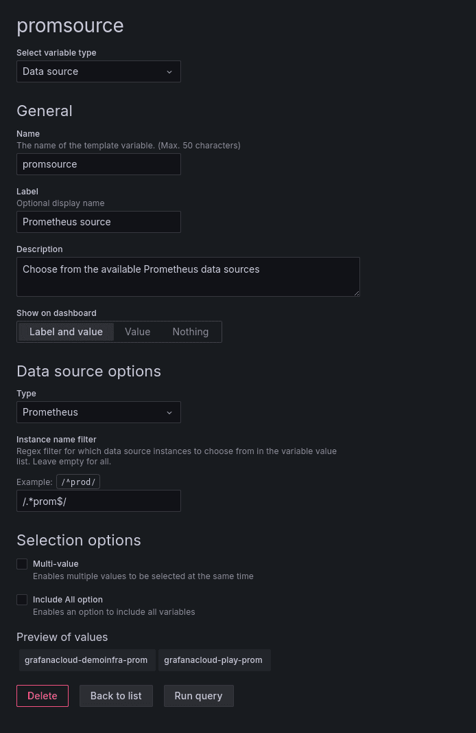 A screenshot of a data source variable.