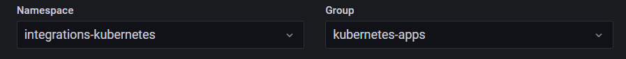 Screenshot of Namespace and Group fields for alerting in Grafana Cloud.